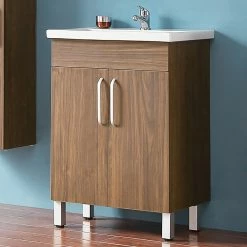 Acheter 😀 AICA Sanitaire meuble avec 2 portes couleur noyer, meuble avec pied, lavabo en céramique 🤩 -Accessoires pour la maison Soldes 4764075264083 7