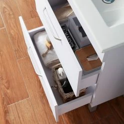 Le moins cher ⭐ AICA Sanitaire meuble sous vasque deux tiroirs blanc avec pied, lavabo leger en céramique 🛒 -Accessoires pour la maison Soldes 4764075264113 4