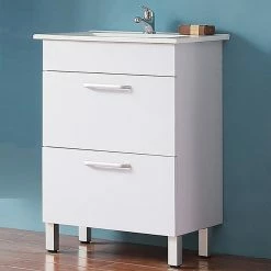 Le moins cher ⭐ AICA Sanitaire meuble sous vasque deux tiroirs blanc avec pied, lavabo leger en céramique 🛒 -Accessoires pour la maison Soldes 4764075264113 7