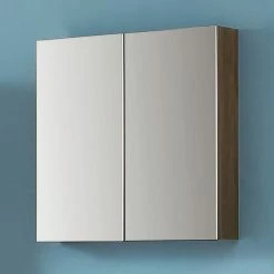 Nouveau 🤩 AICA Sanitaire meuble haute couleur noyer avec miroir, miroir de salle de bain avec placard derrière 🛒 -Accessoires pour la maison Soldes 4764075264199 3