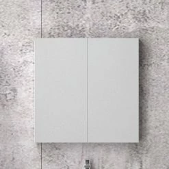 Nouveau 🤩 AICA Sanitaire meuble haute couleur noyer avec miroir, miroir de salle de bain avec placard derrière 🛒 -Accessoires pour la maison Soldes 4764075264199 5