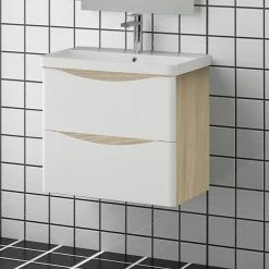 Sortie 👍 AICA Sanitaire meuble de salle de bain - style scandinave avec deux tiroirs, 59 x 34,5 x 50 cm ⭐ -Accessoires pour la maison Soldes 4764075264328 4