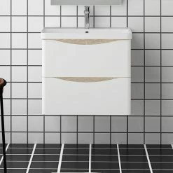 Sortie 👍 AICA Sanitaire meuble de salle de bain - style scandinave avec deux tiroirs, 59 x 34,5 x 50 cm ⭐ -Accessoires pour la maison Soldes 4764075264328 7