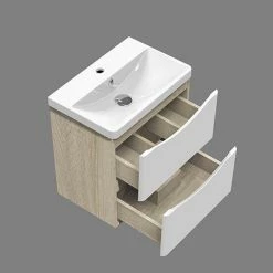 Tout neuf 😀 AICA Sanitaire meuble de salle de bain - style scandinave avec deux tiroirs, 49,5 x 34,5 x 50 cm 🎁 -Accessoires pour la maison Soldes 4764075264342 5