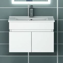 Budget ✔️ AICA Sanitaire meuble blanc sous lavabo suspendu avec deux portes, vasque en céramique 🛒 -Accessoires pour la maison Soldes 4764075264410 3