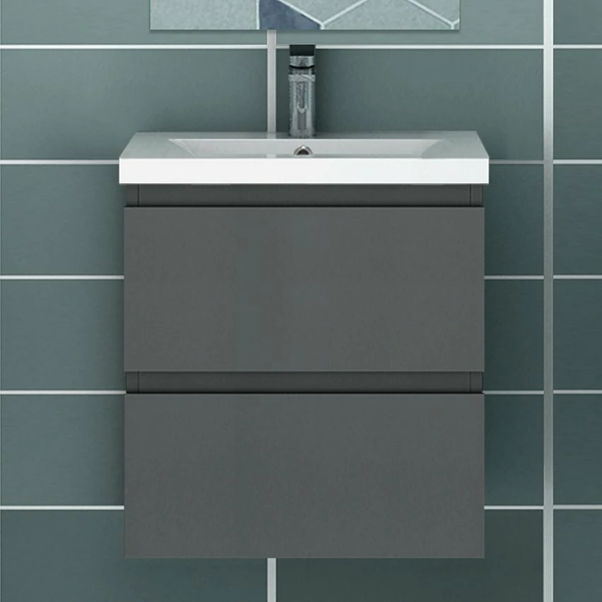 Meilleure vente 👍 AICA Sanitaire meuble de rangement couleur anthracite avec 2 tiroirs et un vasque en céramique 💯 4 Meilleure vente 👍 AICA Sanitaire meuble de rangement couleur anthracite avec 2 tiroirs et un vasque en céramique 💯 – Image 2