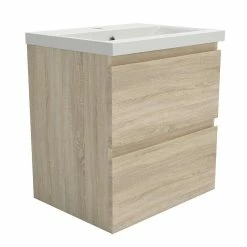 Grosses soldes 🔔 AICA Sanitaire meuble de salle de bain couleur chêne, meuble suspendu avec vasque en céramique ✔️