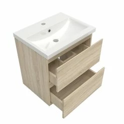 Grosses soldes 🔔 AICA Sanitaire meuble de salle de bain couleur chêne, meuble suspendu avec vasque en céramique ✔️ -Accessoires pour la maison Soldes 4764075264557 5