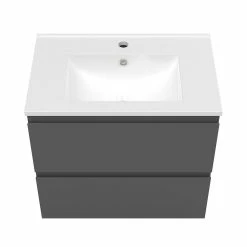 Meilleure vente 🌟 AICA Sanitaire meuble de salle de bain anthracite suspendu, meuble 2 tiroirs + Vasque en céramique ❤️ -Accessoires pour la maison Soldes 4764075264571 2