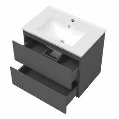 Meilleure vente 🌟 AICA Sanitaire meuble de salle de bain anthracite suspendu, meuble 2 tiroirs + Vasque en céramique ❤️ -Accessoires pour la maison Soldes 4764075264571 3