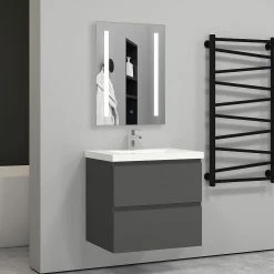 Meilleure vente 🌟 AICA Sanitaire meuble de salle de bain anthracite suspendu, meuble 2 tiroirs + Vasque en céramique ❤️ -Accessoires pour la maison Soldes 4764075264571 5