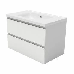 Acheter 🛒 AICA Sanitaire meuble de salle de bain, meuble blanc mat avec 2 tiroirs & plan vasque en céramique. 🔥