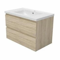 Top 10 😉 AICA Sanitaire meuble de couleur chêne suspendu de salle de bain, 2 tirois, vasque en céramique. 🎁
