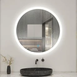 Le moins cher 😍 AICA Sanitaire miroir salle de bain, miroir arrondi salle de bain, miroir art décor chambre, miroir rond antibuée avec éclairage, miroir étanche ⌛ -Accessoires pour la maison Soldes 4764075265189 3