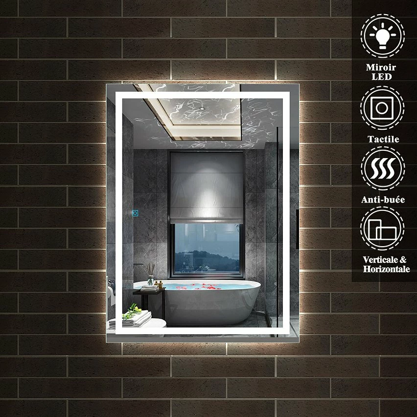 Remise 🛒 AICA Sanitaire miroir salle de bain, miroir étanche très leger, miroir antibuée avec interrupteur tactile, lumière blanc 6000k 1301 ⌛ 4 Remise 🛒 AICA Sanitaire miroir salle de bain, miroir étanche très leger, miroir antibuée avec interrupteur tactile, lumière blanc 6000k 1301 ⌛ – Image 2