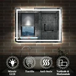Coupon 😀 AICA Sanitaire Miroir antibuée avec interrupteur tactile + commande unique + lumière blanche 6000k + 100 x 4 x 80 cm (L x P x H) 👏 -Accessoires pour la maison Soldes 4764075265325 2 6