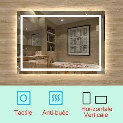 Promo 😀 AICA Sanitaire miroir salle de bain, miroir étanche très leger, miroir antibuée avec interrupteur tactile, lumière blanc 6000k 1302 🎉 15 Promo 😀 AICA Sanitaire miroir salle de bain, miroir étanche très leger, miroir antibuée avec interrupteur tactile, lumière blanc 6000k 1302 🎉 -Accessoires pour la maison Soldes 4764075265370 7 2