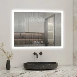 Promo 👏 AICA Sanitaire  Miroir LED rectangle horizontal anti-buée avec horloge, lumière blanc pur ✨ -Accessoires pour la maison Soldes 4764075266698 3
