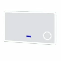 Acheter 🔥 AICA Sanitaire Miroir lumineux antibuée avec haut-parleur, 1 miroir grossissant intégré ✔️