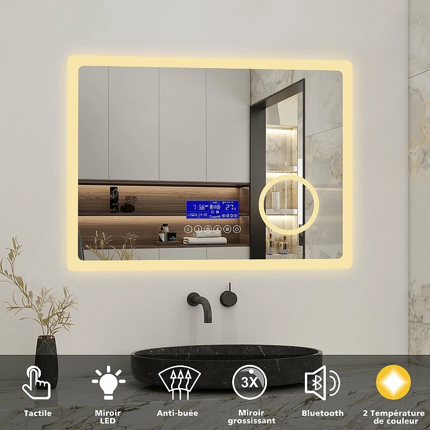 Grosses soldes 🤩 AICA Sanitaire Miroir antibuée LED avec haut-parleur et le miroir grossissant, lumière chaud/froid 😉 4 Grosses soldes 🤩 AICA Sanitaire Miroir antibuée LED avec haut-parleur et le miroir grossissant, lumière chaud/froid 😉 – Image 2