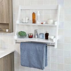 Budget 🤩 SoBuy® FRG117-W Etagère murale Porte-serviettes salle de bain toilettes avec 2 tablettes 😉 -Accessoires pour la maison Soldes 6900021377652 3