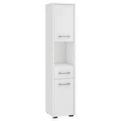 Tout neuf 🎉 Hucoco AMIRA - Armoire Colonne de salle de bain 140x30x30 cm - Meuble de rangement design moderne - 2 portes + 1 tiroir - Blanc 😍