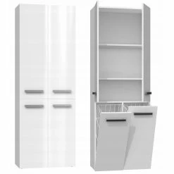 Offres 😍 Hucoco ELLOS - Armoire de salle de bain avec deux paniers - Poignées minimalistes - Dimensions : 174x60x30 - Colonne de rangement - Blanc 😍 -Accessoires pour la maison Soldes 7625825190205 4