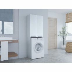 Top 10 🤩 Hucoco COMO - Meuble pour machine à laver style moderne - 183x64x30 - 2 portes+4 étagères - Blanc 🧨 -Accessoires pour la maison Soldes 7625827761809 3
