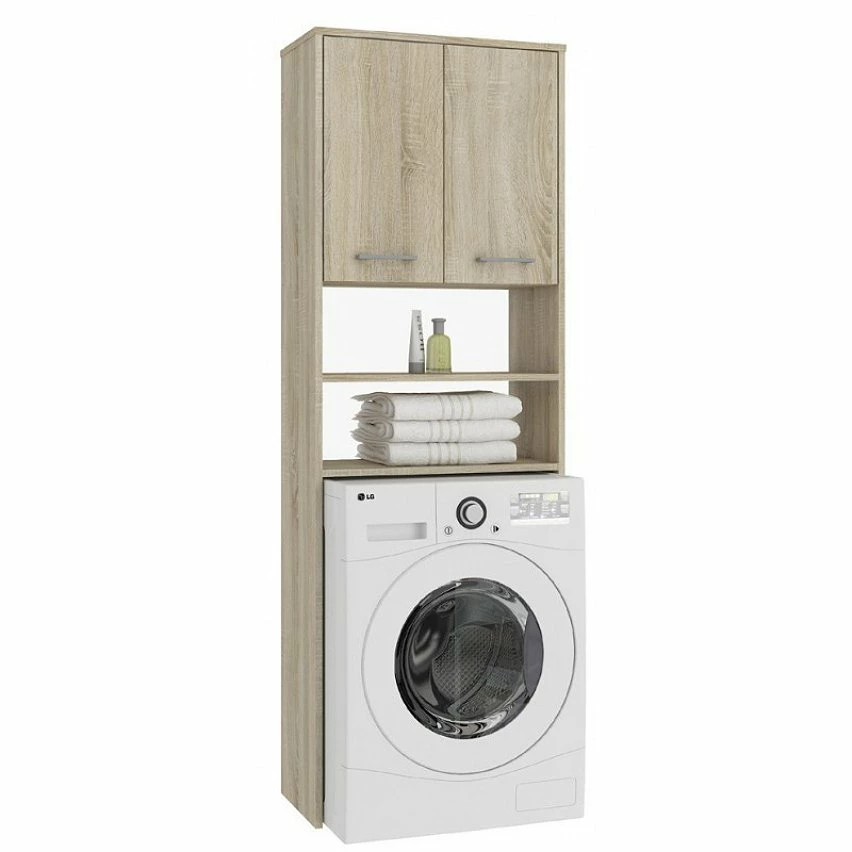 Promo 👏 Hucoco LENA - Meuble pour machine à laver 180x64x30 cm - Rangement buanderie lave linge salle de bain avec placard/étagères - Sonoma 🔔 3 Promo 👏 Hucoco LENA - Meuble pour machine à laver 180x64x30 cm - Rangement buanderie lave linge salle de bain avec placard/étagères - Sonoma 🔔