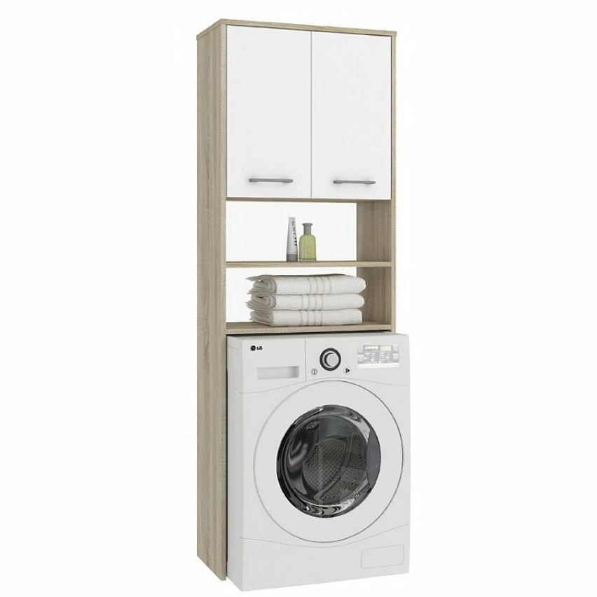 Le moins cher 😍 Hucoco LENA - Meuble pour machine à laver 180x64x30 cm - Rangement buanderie lave linge salle de bain avec étagères - Sonoma/Blanc 😉 3 Le moins cher 😍 Hucoco LENA - Meuble pour machine à laver 180x64x30 cm - Rangement buanderie lave linge salle de bain avec étagères - Sonoma/Blanc 😉