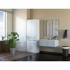 Meilleure vente 👏 Hucoco RORY - Armoire de salle de bain avec panier - Dimensions 174x60x30 - Meuble de rangement salle de bain espace buanderie - Blanc 😍 -Accessoires pour la maison Soldes 7625831693219 4