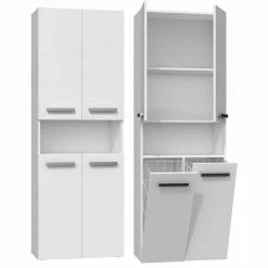 Acheter ❤️ Hucoco MOBY - Armoire de salle de bain avec deux paniers - Poignées minimalistes - 174x60x30 - Colonne de rangement - Blanc 🥰 -Accessoires pour la maison Soldes 7625831860918 3