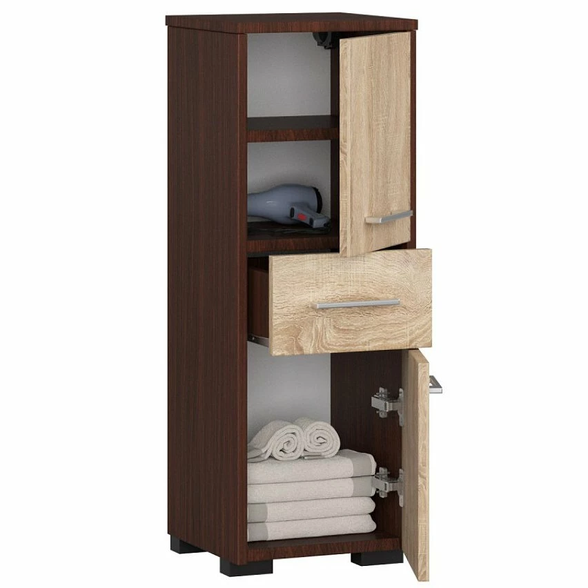 Vente flash 🛒 Hucoco ASTORIA - Armoire Colonne de salle de bain contemporaine 85x30x30 cm - Meuble de rangement design moderne - Wengé/Sonoma 🛒 4 Vente flash 🛒 Hucoco ASTORIA - Armoire Colonne de salle de bain contemporaine 85x30x30 cm - Meuble de rangement design moderne - Wengé/Sonoma 🛒 – Image 2
