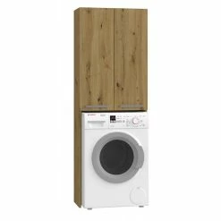 Promo 🎁 Hucoco COMO - Meuble pour machine à laver style moderne - 183x64x30 - 2 portes+4 étagères - Chêne ⌛