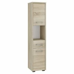 Budget ❤️ Hucoco AMIRA - Armoire Colonne de salle de bain 140x30x30cm - Rangement salle de bain - 2 portes + 1 tiroir - Sonoma 🎉