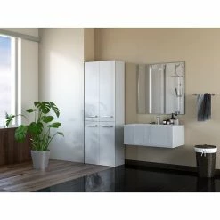 Offres 😍 Hucoco ELLOS - Armoire de salle de bain avec deux paniers - Poignées minimalistes - Dimensions : 174x60x30 - Colonne de rangement - Blanc 😍 -Accessoires pour la maison Soldes 7625847942295 2 1