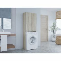 Budget 🤩 Hucoco COMO - Meuble pour machine à laver style moderne - 183x64x30 - 2 portes+4 étagères - Sonoma ❤️ -Accessoires pour la maison Soldes 7625848311328 3