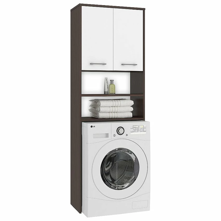 Nouveau 🎁 Hucoco LENA - Meuble pour machine à laver 180x64x30 cm - Espace de rangement buanderie/lave linge/salle de bain avec tablettes - Wenge/Blanc 😀 3 Nouveau 🎁 Hucoco LENA - Meuble pour machine à laver 180x64x30 cm - Espace de rangement buanderie/lave linge/salle de bain avec tablettes - Wenge/Blanc 😀