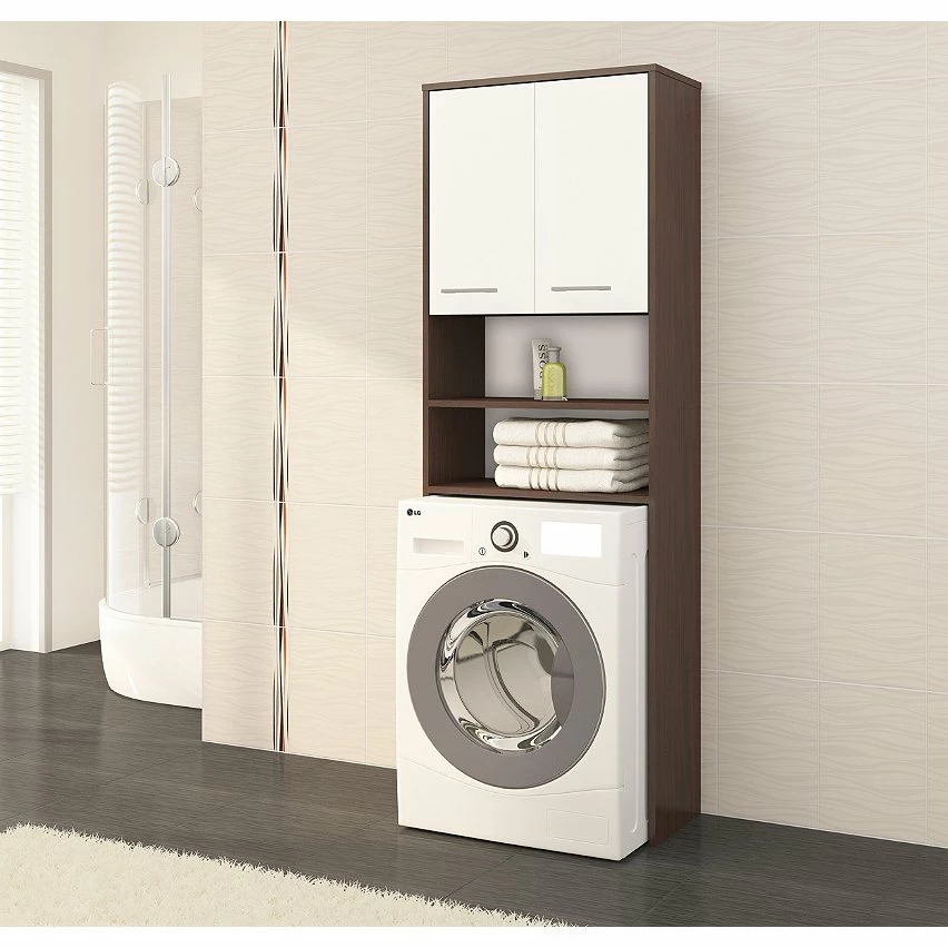 Nouveau 🎁 Hucoco LENA - Meuble pour machine à laver 180x64x30 cm - Espace de rangement buanderie/lave linge/salle de bain avec tablettes - Wenge/Blanc 😀 4 Nouveau 🎁 Hucoco LENA - Meuble pour machine à laver 180x64x30 cm - Espace de rangement buanderie/lave linge/salle de bain avec tablettes - Wenge/Blanc 😀 – Image 2