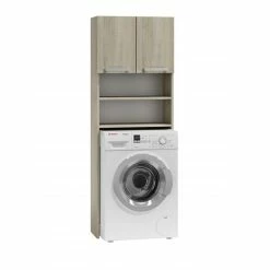 Coupon 💯 Hucoco COMO - Meuble pour machine à laver - 64x183x30cm - Rangement espace buanderie lave linge salle de bains - Style moderne - sonoma 🎉