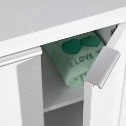 Nouveau 🎁 Mobili Rebecca Rebecca Mobili Armoire de salle de bains moderne à 2 portes et 2 étagères, en bois blanc, peu encombrante 🧨 -Accessoires pour la maison Soldes 8052787046421 5