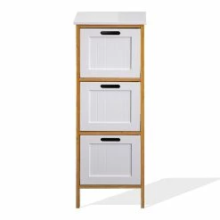 Tout neuf ⌛ Mobili Rebecca Rebecca Mobili Commode de salle de bains 3 Tiroirs Mdf Bois Blanc Bambu ❤️