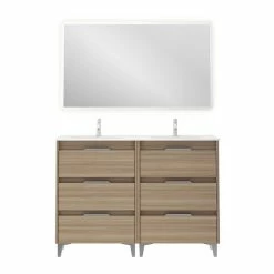 Vente flash 💯 Amizuva Ensemble de meuble, vasque et miroir SUKI avec six tiroirs H.74 x L.120 x P.46 , effet noyer sablé 👍