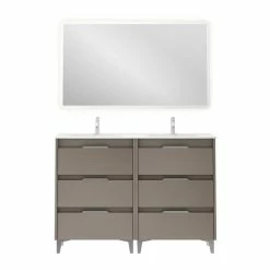 Nouveau ❤️ Amizuva Ensemble de meuble, vasque et miroir SUKI avec six tiroirs H.74 x L.120 x P.46 , effet Fumé sablé ⭐