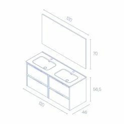 De gros 🎉 Amizuva Meuble double vasque SUKI avec quatre tiroirs H.56,5 x L.120 x P.46 , effet Gris sablé | Il comprend la vasque en céramique 🧨 -Accessoires pour la maison Soldes 8414623500458 5 4