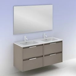 Promo 🔔 Amizuva Ensemble de meuble, vasque et miroir SUKI avec quatre tiroirs H.56,5 x L.120 x P.46 , effet Fumé sablé 🎉 -Accessoires pour la maison Soldes 8414623500458 6 1