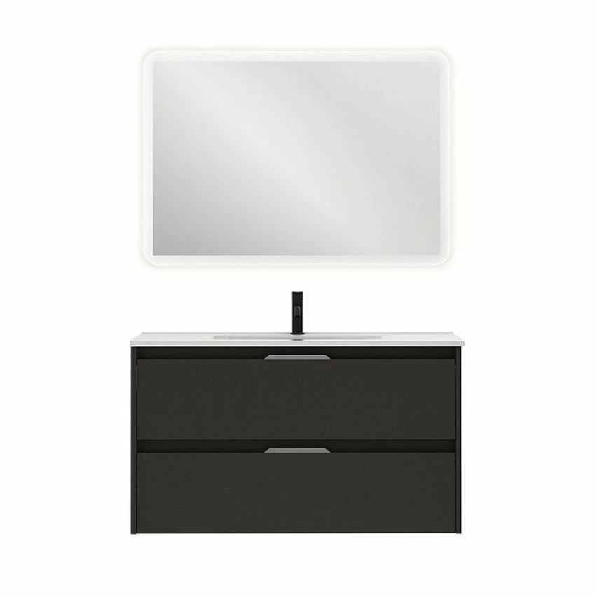 Meilleure affaire 👏 Amizuva Ensemble de meuble, vasque et miroir SUKI avec deux tiroirs H.56,5 x L.100 x P.46 , effet Anthracite brillant 🥰 3 Meilleure affaire 👏 Amizuva Ensemble de meuble, vasque et miroir SUKI avec deux tiroirs H.56,5 x L.100 x P.46 , effet Anthracite brillant 🥰