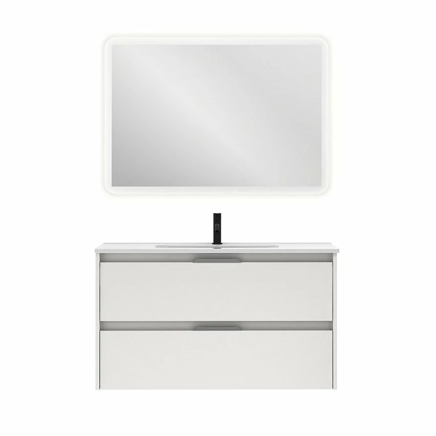 Bon marché 😉 Amizuva Ensemble de meuble, vasque et miroir SUKI avec deux tiroirs H.56,5 x L.100 x P.46 , effet blanc brillant 🤩 3 Bon marché 😉 Amizuva Ensemble de meuble, vasque et miroir SUKI avec deux tiroirs H.56,5 x L.100 x P.46 , effet blanc brillant 🤩