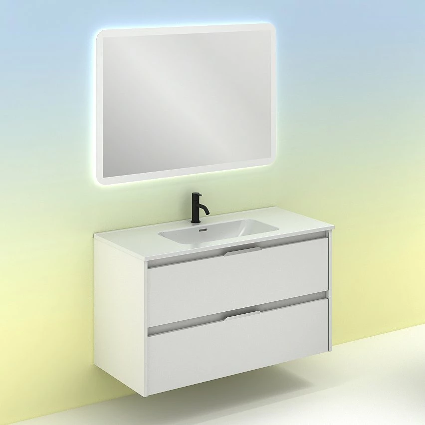 Bon marché 😉 Amizuva Ensemble de meuble, vasque et miroir SUKI avec deux tiroirs H.56,5 x L.100 x P.46 , effet blanc brillant 🤩 9 Bon marché 😉 Amizuva Ensemble de meuble, vasque et miroir SUKI avec deux tiroirs H.56,5 x L.100 x P.46 , effet blanc brillant 🤩 – Image 7