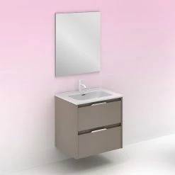 Promo 🥰 Amizuva Ensemble de meuble, vasque et miroir SUKI avec deux tiroirs H.56,5 x L.60 x P.46 , effet Fumé sablé 🎁 -Accessoires pour la maison Soldes 8414623500601 6 1